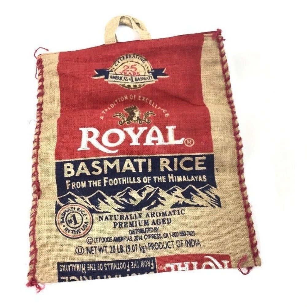 Royal Basmati Rice Burlap Zipper Top Bag